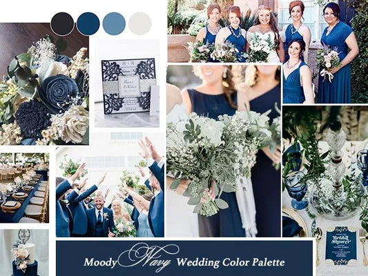 4 Moody Navy Wedding Color Palette with Matching Wedding Invitations