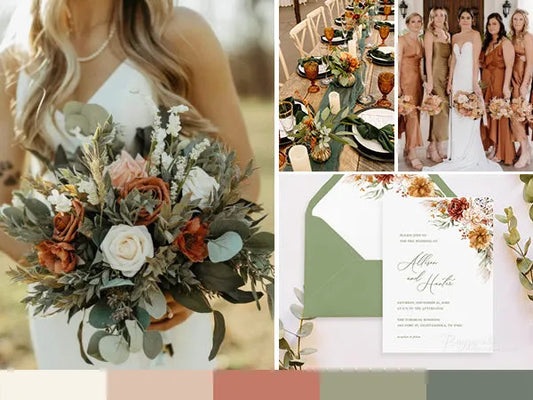 Sage and Terracotta Wedding Themes and Matching Invitations