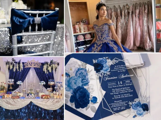 Elegant Navy Blue Quinceanera Invitations - Rosy Prints