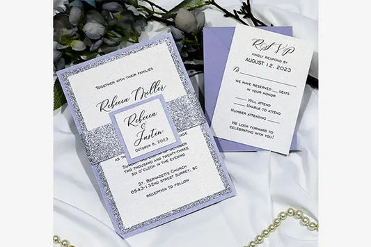 Purple Wedding Invitations, lavender wedding invite, purple and silver wedding invitations