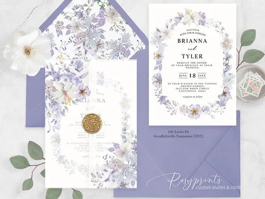 8 Purple Wedding Invitations with Elegant Touch - Rosy Prints