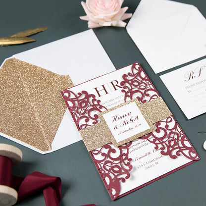 elegant burgundy and rose gold wedding invitations ROSYG16 - Rosy Prints