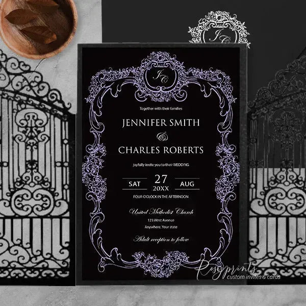 gothic black and purple gatefold wedding invitations ROSG11 - Rosy Prints