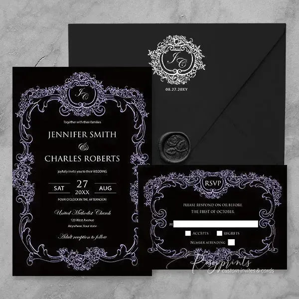 gothic black and purple gatefold wedding invitations ROSG11 - Rosy Prints