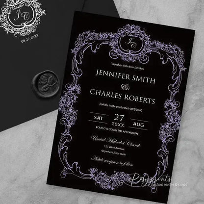 gothic black and purple gatefold wedding invitations ROSG11 - Rosy Prints