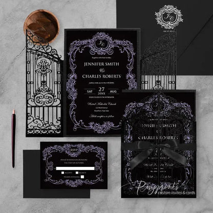 gothic black and purple gatefold wedding invitations ROSG11 - Rosy Prints