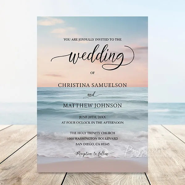 Simple summer ocean beach wedding invitations RPS28