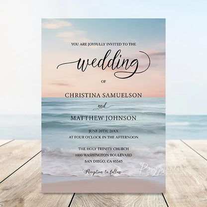 Simple summer ocean beach wedding invitations RPS28