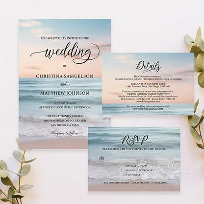 Simple summer ocean beach wedding invitations RPS28