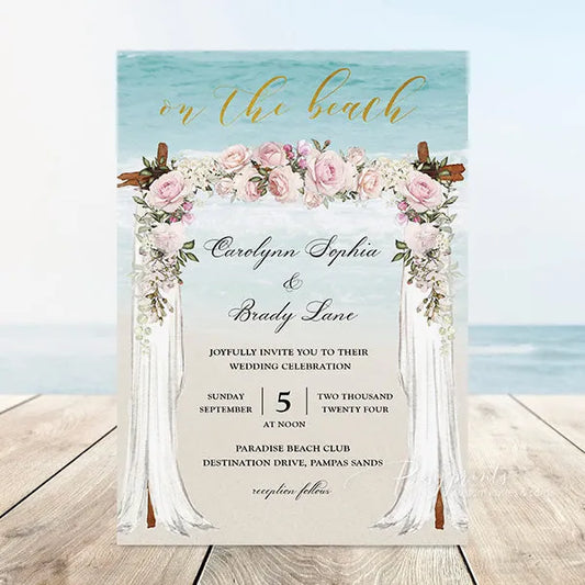 Boho Beach Arbor Blush Pink Shore Wedding Invitations