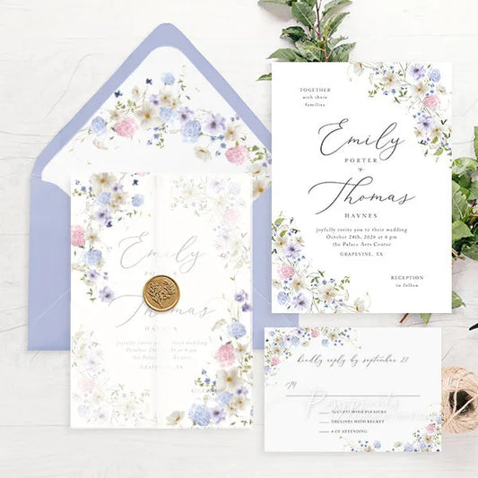 pastel wildflower garden wedding invitations ROSYV11