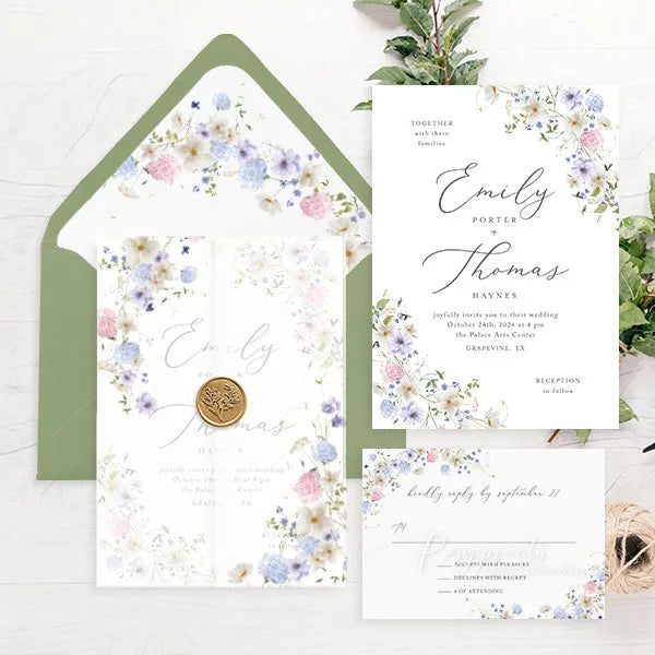 pastel wildflower garden wedding invitations ROSYV11 - Rosy Prints