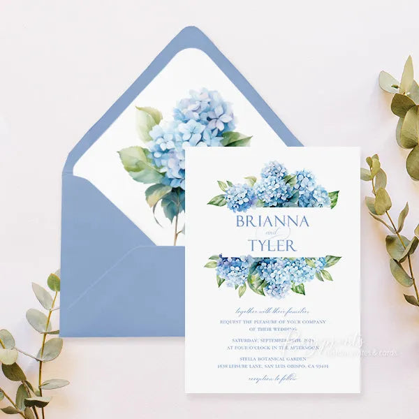 Elegant watercolor blue hydrangea wedding invitations RPS30 - Rosy Prints