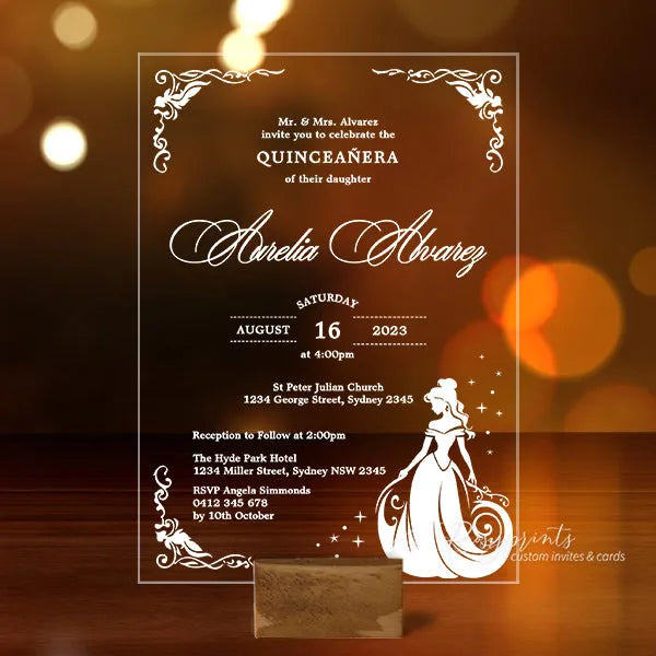 princess Belle acrylic birthday invitation beauty and the beast ROSYA97 - Rosy Prints