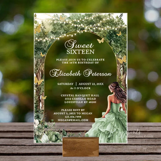 sweet 16 quinceanera enchanted forest acrylic invitations ROSYA108 - Rosy Prints