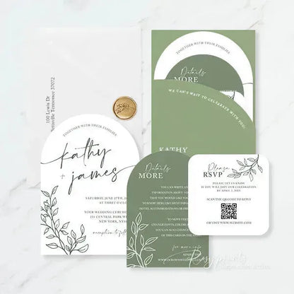 sage green half arch pockets wedding invitations RPS20-2 - Rosy Prints