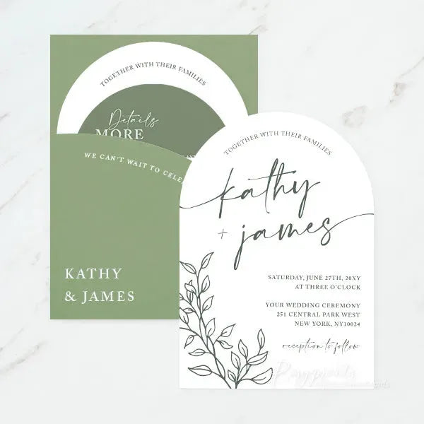 sage green half arch pockets wedding invitations RPS20-2 - Rosy Prints