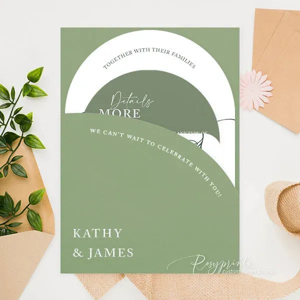 sage green half arch pockets wedding invitations RPS20-2 - Rosy Prints