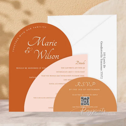 Modern Arch Stacked Burnt Orange Wedding Invitations