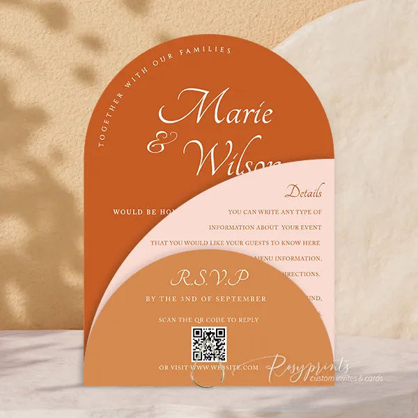 Modern Arch Stacked Burnt Orange Wedding Invitations