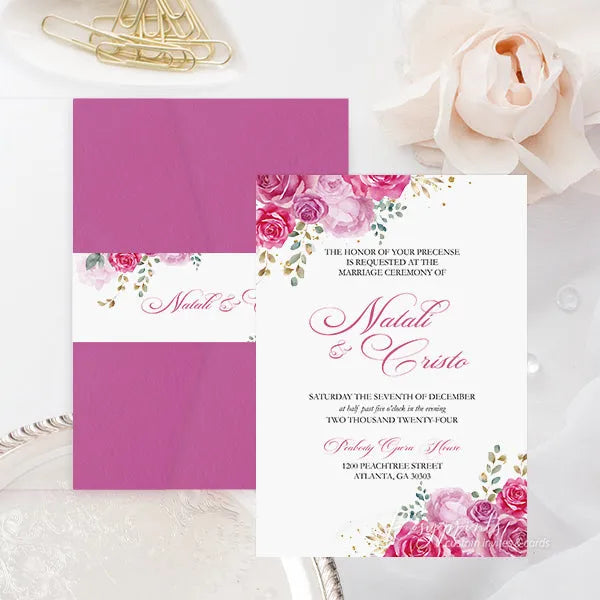 fuchsia hot pink garden wedding invitations ROSYP20