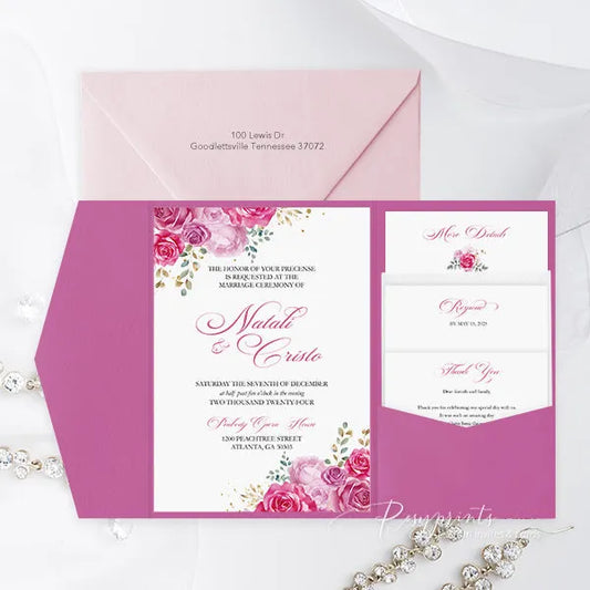 fuchsia hot pink garden wedding invitations ROSYP20 - Rosy Prints