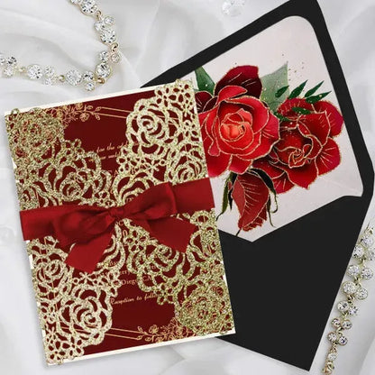 red and gold rose glitter wedding invitations ROSYG12 - Rosy Prints