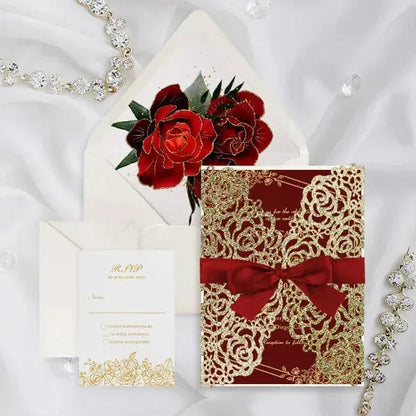 red and gold rose glitter wedding invitations ROSYG12 - Rosy Prints