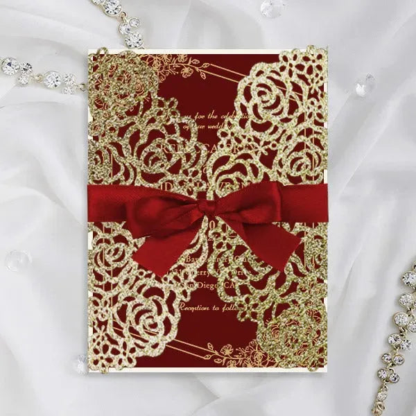 red and gold rose glitter wedding invitations ROSYG12 - Rosy Prints