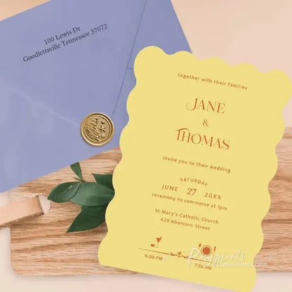 Yellow orange and blue retro wedding invitations RPS16