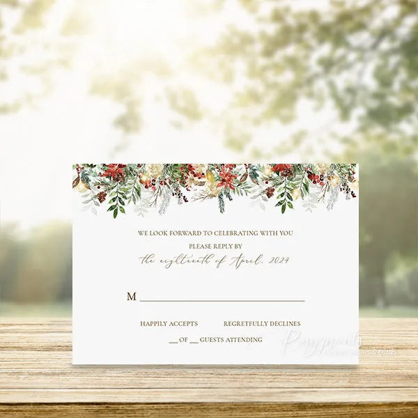 snow winter holly berries Christmas wedding invitations RPF28 - Rosy Prints