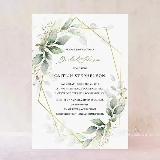 elegant sage green geometric Bridal Shower Invitations RPB07 - Rosy Prints