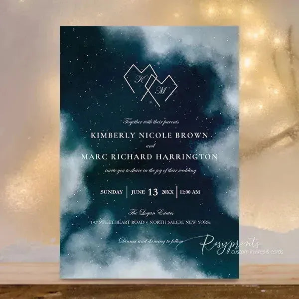 Starry Night Celestial Midnight Blue Wedding Invitations RPS33 - Rosy Prints