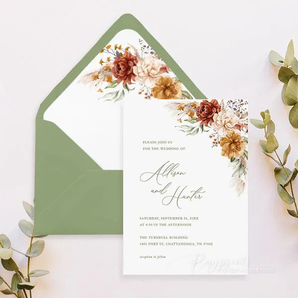 terracotta and sage green boho wedding invitations RPS25