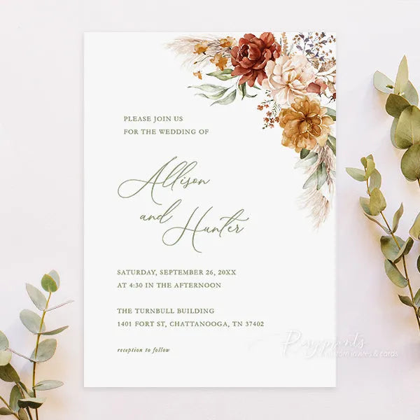 terracotta and sage green boho wedding invitations RPS25