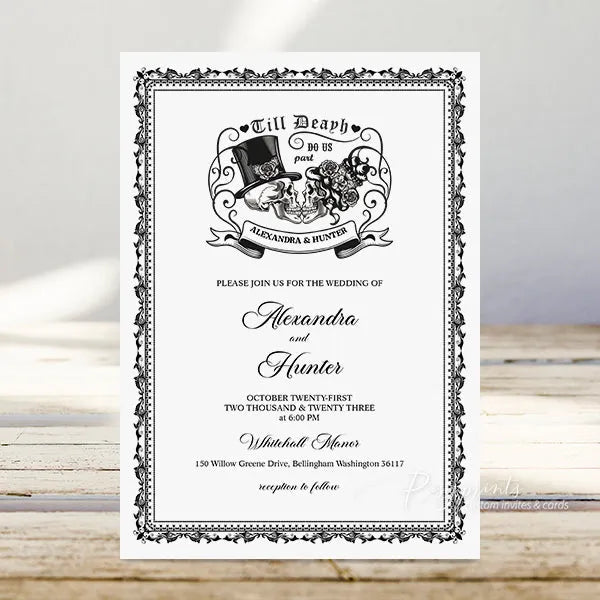 Halloween black skeleton gothic wedding invitations RPS42