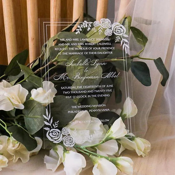 elegant white rose acrylic wedding invitations ROSYA29