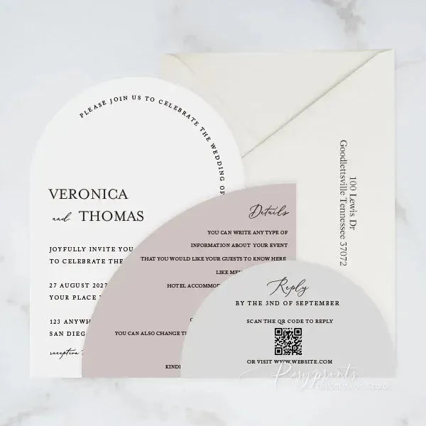 neutral tones arch stacked wedding invitations RPS02 - Rosy Prints