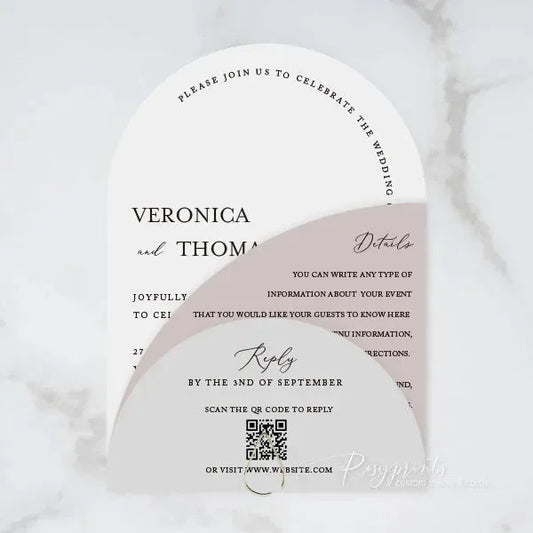 neutral tones arch stacked wedding invitations RPS02