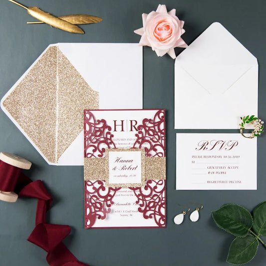 elegant burgundy and rose gold wedding invitations ROSYG16