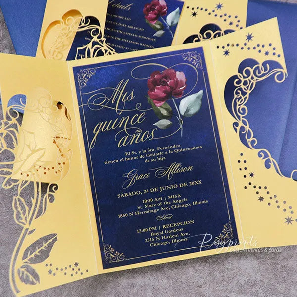 elegant quince invitations beauty and the beast theme ROSG15 - Rosy Prints