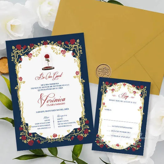 beauty and the beast inspired wedding invitations RPFLAT10