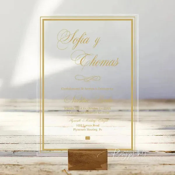 modern black and gold acrylic wedding invitations ROSYA14