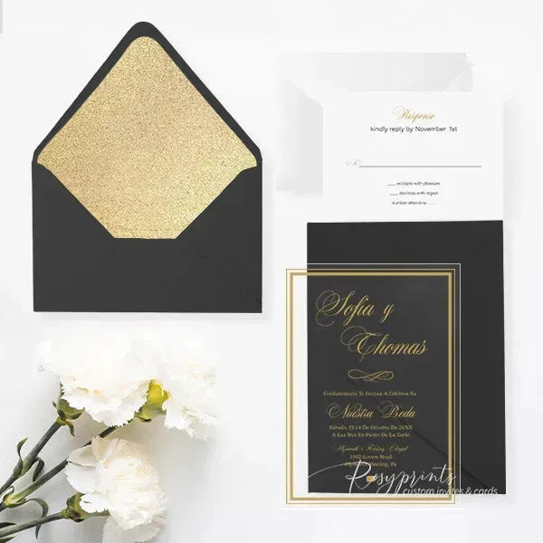 modern black and gold acrylic wedding invitations ROSYA14