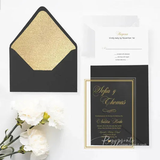 modern black and gold acrylic wedding invitations ROSYA14 - Rosy Prints