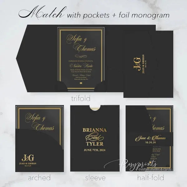 modern black and gold acrylic wedding invitations ROSYA14