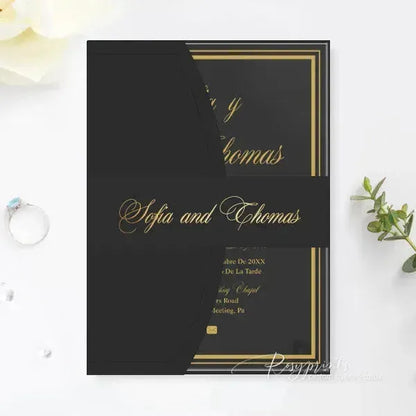 modern black and gold acrylic wedding invitations ROSYA14