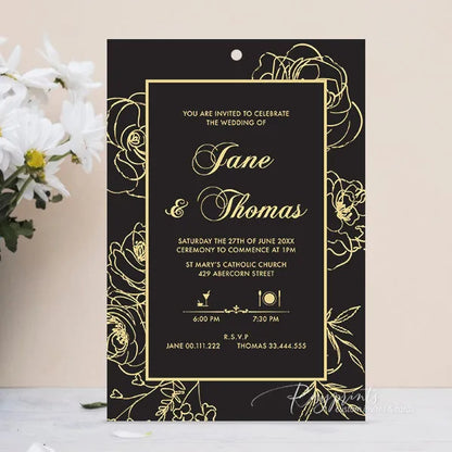 black and gold flowers velvet wedding invitations ROSYP52