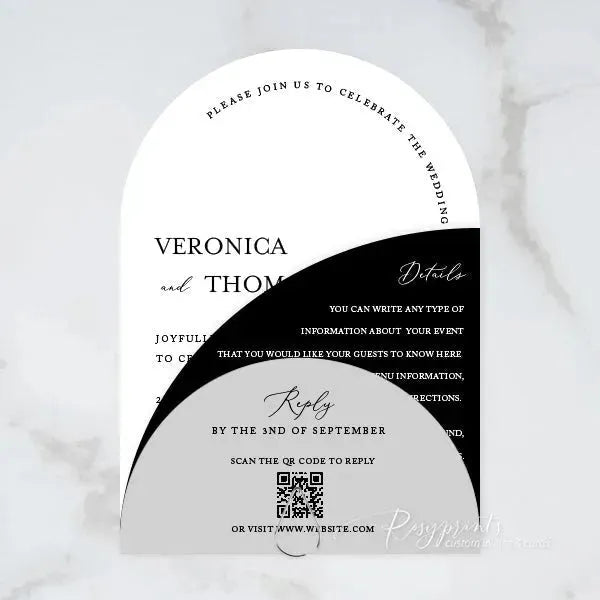 black and white arch stacked wedding invitations RPS03