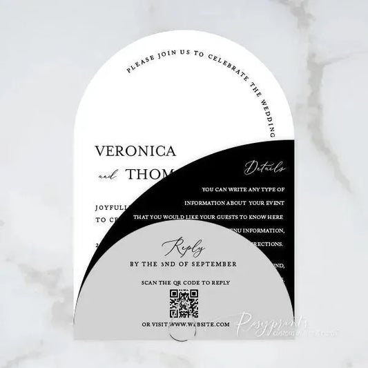 black and white arch stacked wedding invitations RPS03 - Rosy Prints